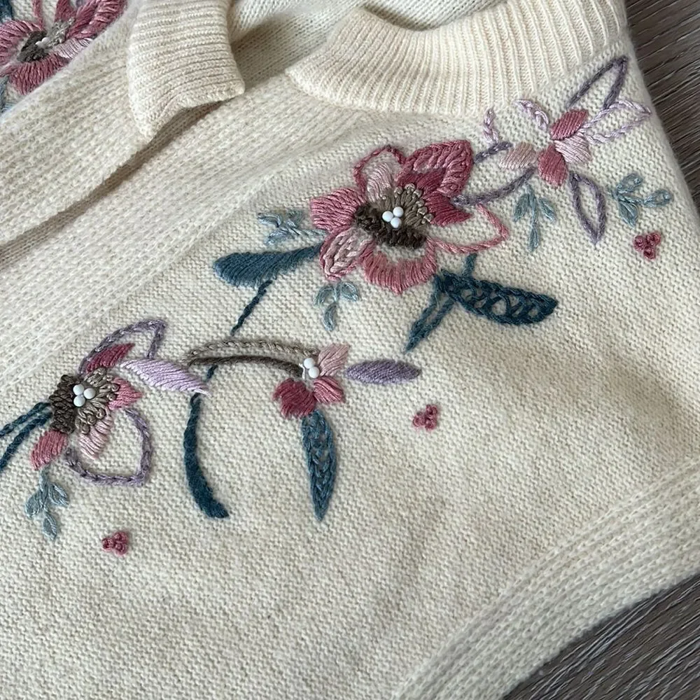 Vintage 80’s embroidered sleeveless cardigan vest cottagecore dainty floral - Picture 7 of 7